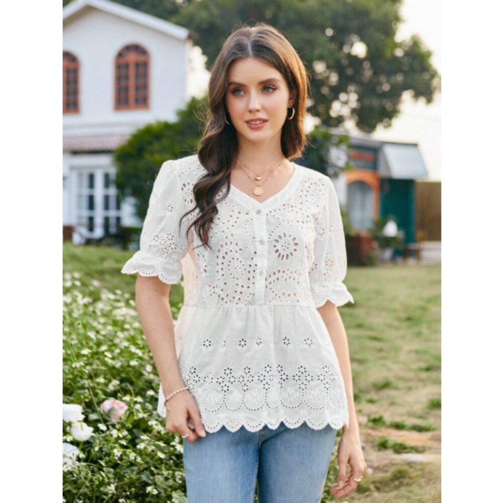 Women Eyelet Embroidered Blouse